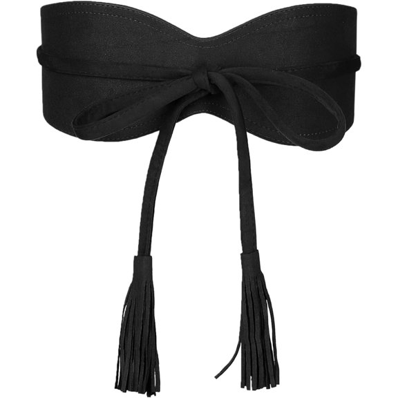 BURIBURI Womens Faux Suede Tassel Belt, Vintage Bow Tie Corset Cinch Obi Belts Waistband for Dress