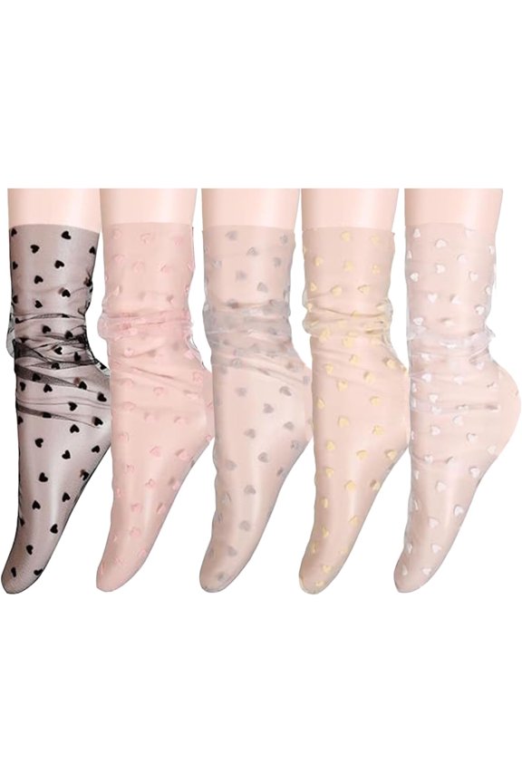 Womens Lace Sheer Mesh Slouch Socks See Through Transparent Elegant Decorated Loose Socks Tulle Stockings