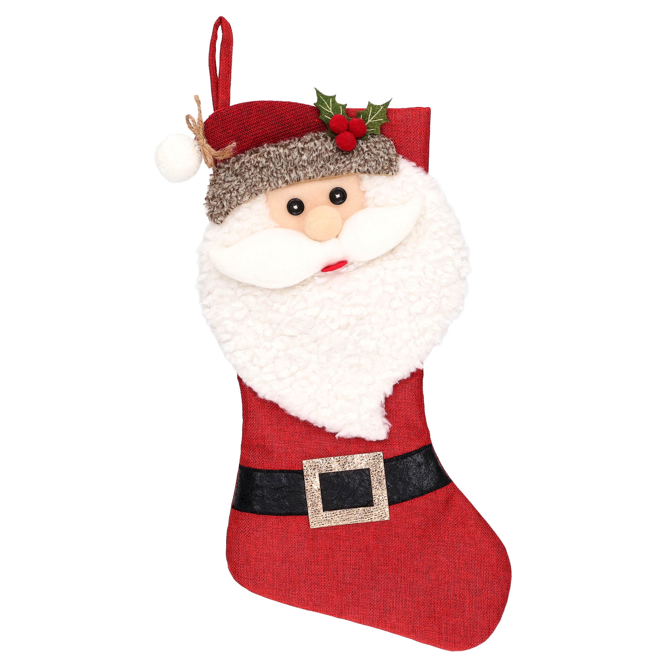 Burlap Santa Claus Christmas Stocking, Multicolor, 18", by Holiday Time