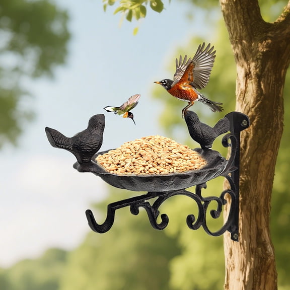 BURMONG Cast Iron Wall Mount Bird Feeder, Vintage Outdoor Bird Bath, Decorative Hanger for Fence, Deck, Patio & Garden