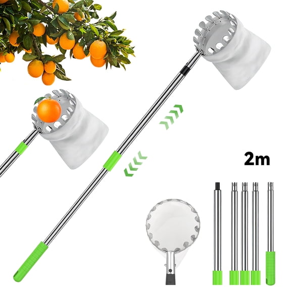 BURMONG Fruit Picker Pole with Basket, 6.9 FT Adjustable Stainless Steel Fruit Picker Tool, Lightweight Tree Fruit Catcher for Apple Orange Pear Mango