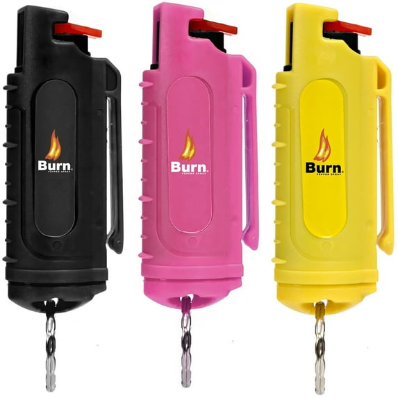 BURN Pepper Spray 1/2oz Self Defense Combo Black, Yellow, Pink