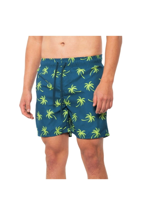APPAREL Men's Volley 6" Inseam Beach Pool Shorts Palm Print Swim Trunks