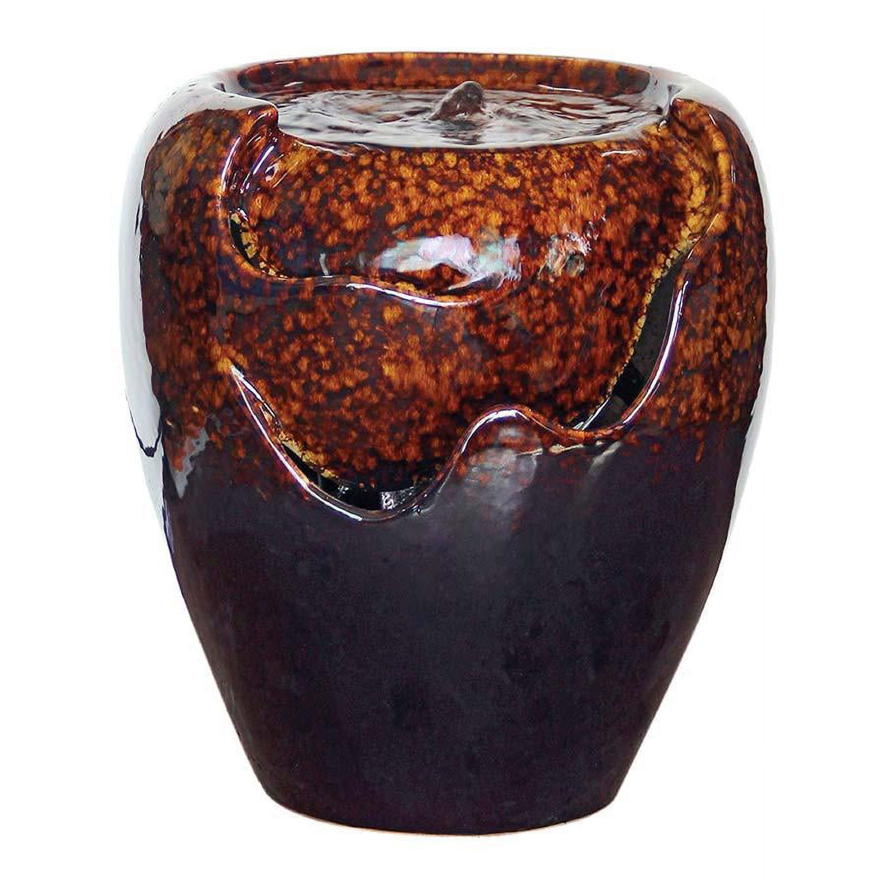 Burnt Umbra Ceramic Jar Indoor/Outdoor Fountain, Black and Brown