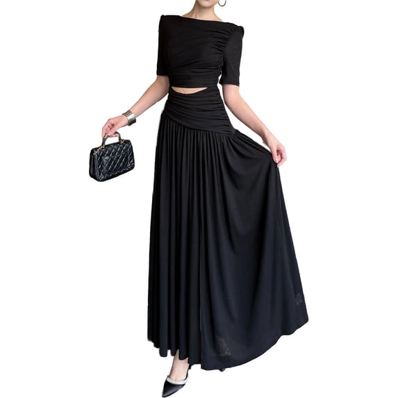 BURRYCO womens Short Sleeve Solid Maxi Dress, 4, Black