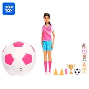 Barbie Team Barbie Roll and Reveal Soccer Player Doll and Accessories with Brunette Fashion Doll, 8 Surprises & Soccer Ball Encasement