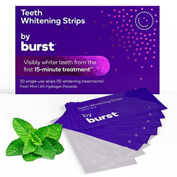BURST Teeth Whitening Strip Kit - Sensitive Teeth Friendly - 10 Treatments with No-Slip Grip - White Strips Whiten with Visible Results in Just 15 Minutes - Mint Coconut Whitening Strips