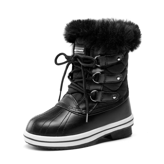 BURUDANI Boys Girls Waterproof Mid-Calf Winter Snow Boots for Little/Big Kids Anti-Slip Warm Booties Black Size 3