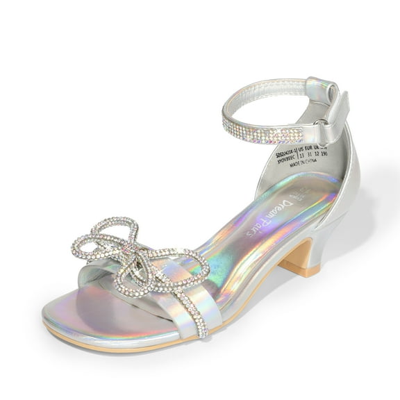 BURUDANI Girls' Ankle Strap Sandals, Low Heel Square Toe Dress Shoes with Bow Flower Detail