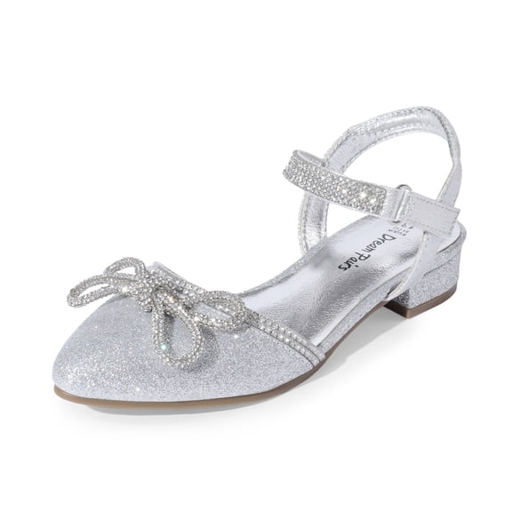 BURUDANI Girls Closed Toe Sandals Low Heel Dress Shoes Pointed Toe Pumps Princess Flower Shoes for Wedding Party Little/Big Kid