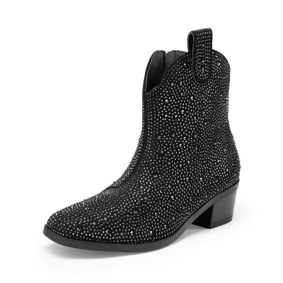 BURUDANI Girls Cowgirl Boots Kids Zip-Up Ankle Child Low Heel Dress Booties