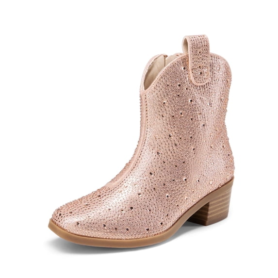 BURUDANI Girls Cowgirl Boots Kids Zip-Up Ankle Child Low Heel Dress Booties