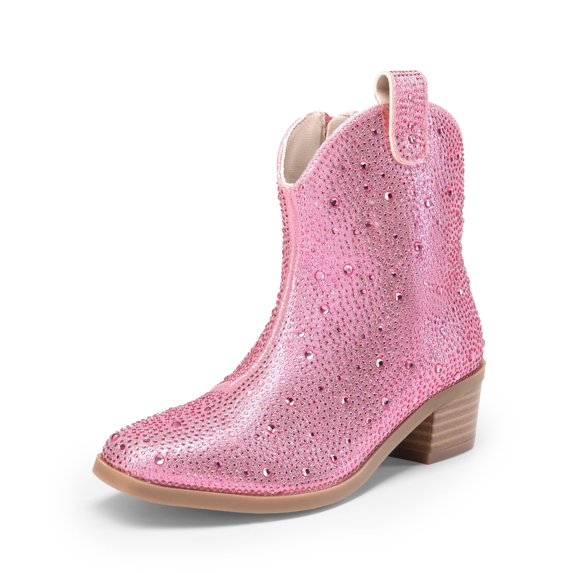 Girls Cowgirl Boots Kids Zip-Up Ankle Child Low Heel Dress Booties