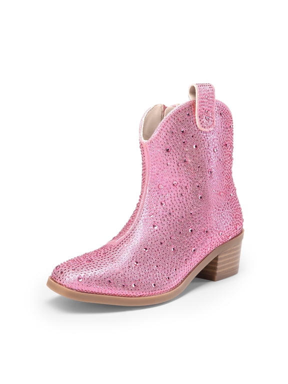 Girls Cowgirl Boots Kids Zip-Up Ankle Child Low Heel Dress Booties