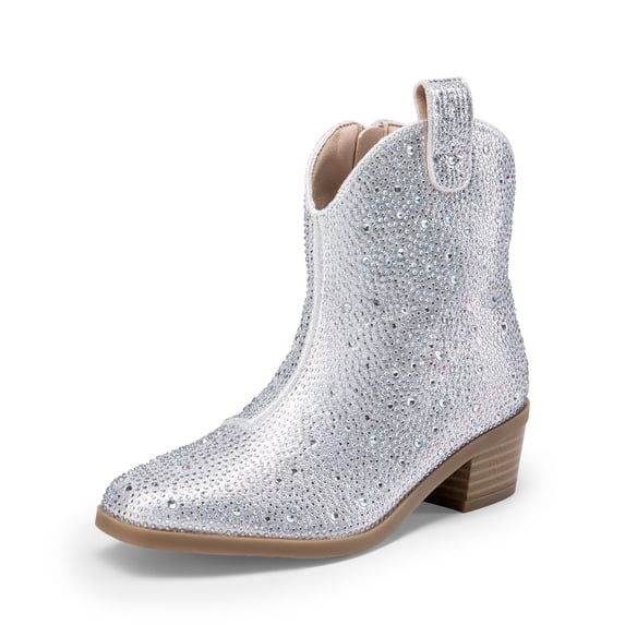 BURUDANI Girls Cowgirl Boots Kids Zip-Up Ankle Child Low Heel Dress Booties