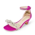 thumbnail image 1 of BURUDANI Girls’ Dress Sandals Square Toe Low Kitten Heel with Bow & Flower, Ankle Strap Party Shoes, 1 of 6