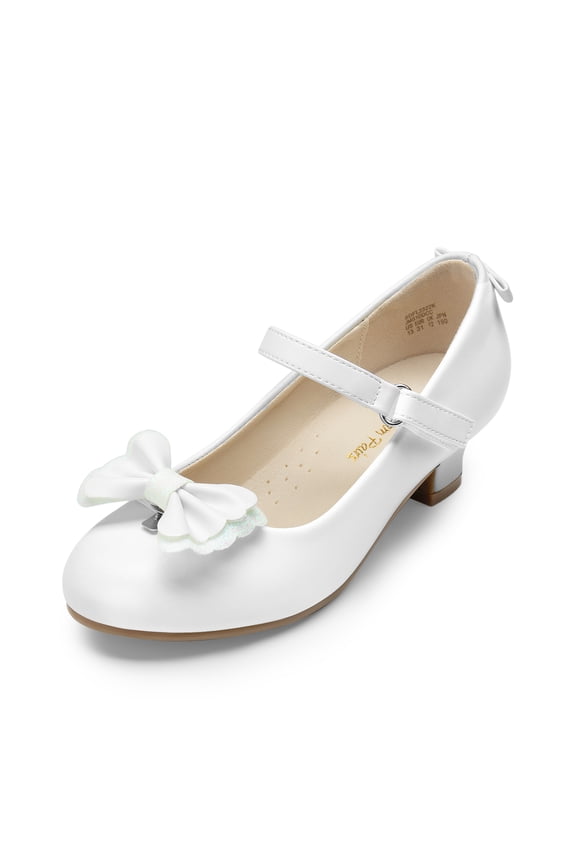 Girls Dress Shoes Toddler/Little Kid Mary Jane Princess Low Heel Shoes with Interchangeable Bow for Flower Girl, Wedding, Party