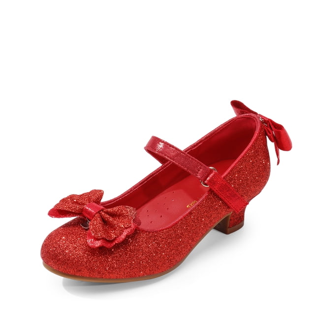 BURUDANI Girls Dress Shoes Toddler/Little Kid Mary Jane Princess Low Heel Shoes with Interchangeable Bow for Flower Girl, Wedding, Party