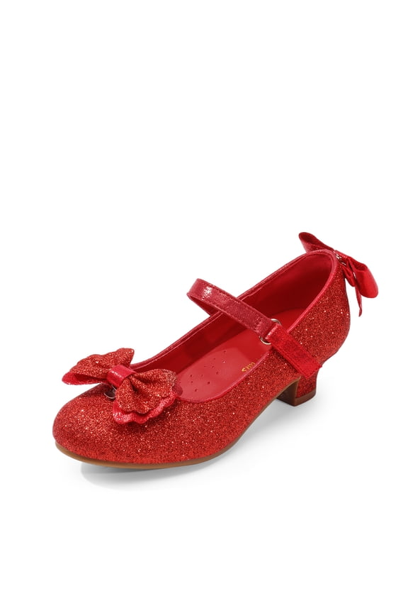 Girls Dress Shoes Toddler/Little Kid Mary Jane Princess Low Heel Shoes with Interchangeable Bow for Flower Girl, Wedding, Party