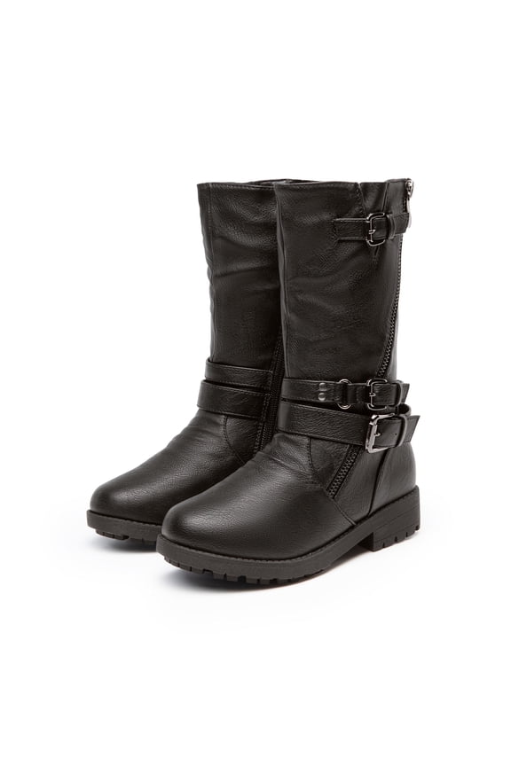 Girls Kids Winter Fashion Knee High Winter Boots Buckle Zipper Riding Boot Mid Boot Atlanta-K Black Size 13