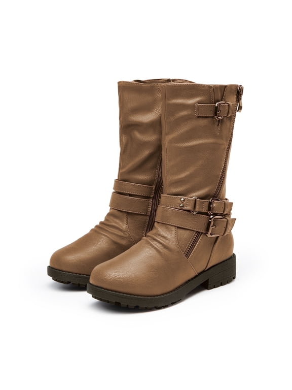 Girls Kids Winter Fashion Knee High Winter Boots Buckle Zipper Riding Boot Mid Boot Atlanta-K Camel Size 4