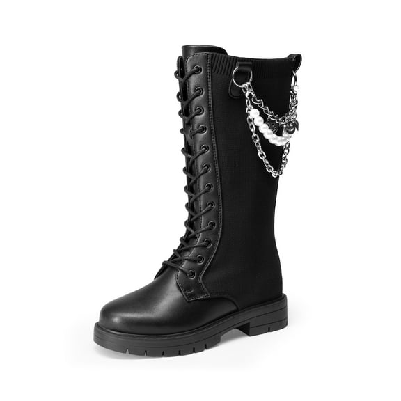 BURUDANI Girls Knee-High Riding Boots Mid-Calf Side-Zip Shoes for Little & Big Kids