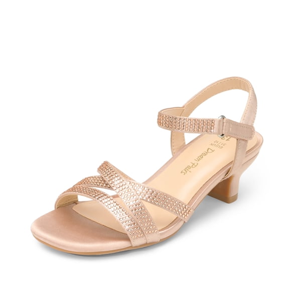 BURUDANI Girls’ Low Heel Dress Sandals Open Toe Flower Shoes for Wedding, Party, Little Kid/Big Kid