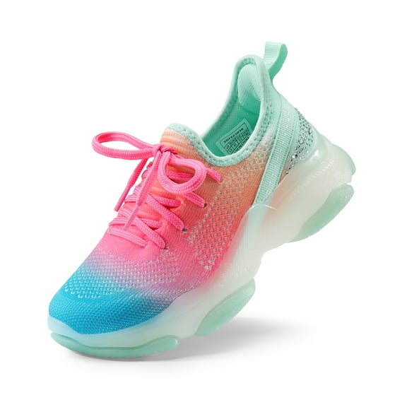 BURUDANI Girls Slip-On Sneakers Lightweight Walking Shoes with Sparkle Upper & Jelly Sole for Kids