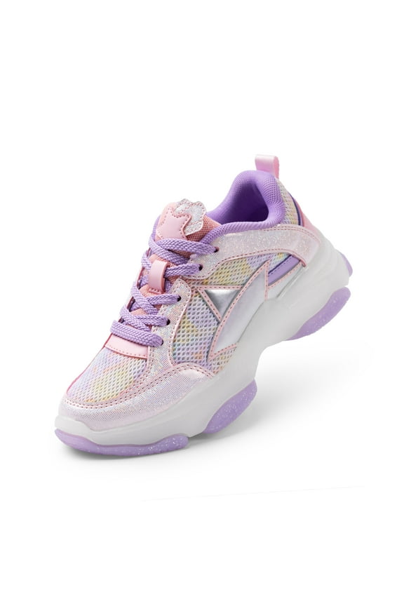 Girls Sneakers Lace-up Lightweight Sparkle StarGlow Breathable Jelly Sole Kids Walking Shoes Casual Sports