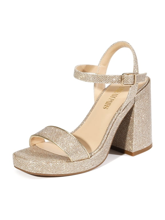 Heels for Women Block Chunky Platform High Heels Open Toe GISELLE Fashion Wedding Party Evening Prom Dance Ankle Strap Dress Pump Sandals Shoes