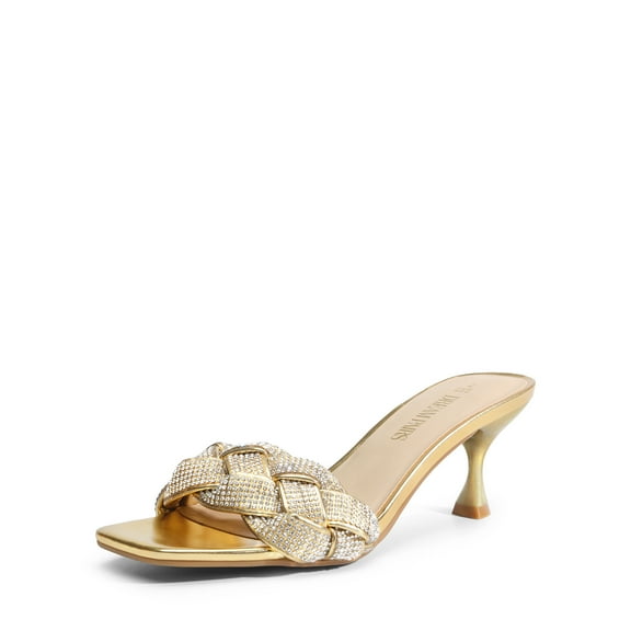 BURUDANI Heels for Women Rhinestone Open Toe Low Kitten Heels Sexy Stilettos Heels Pump Sandals Party Evening Prom Dance Dress Shoes