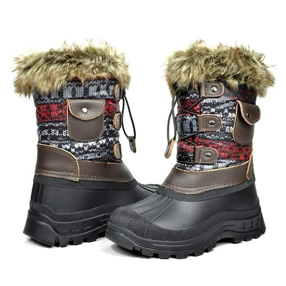 BURUDANI Kids Boys Girls Warm Snow Boots Insulated Waterproof Winter Ski Boots KSNOW BROWN/MULTI Size 10