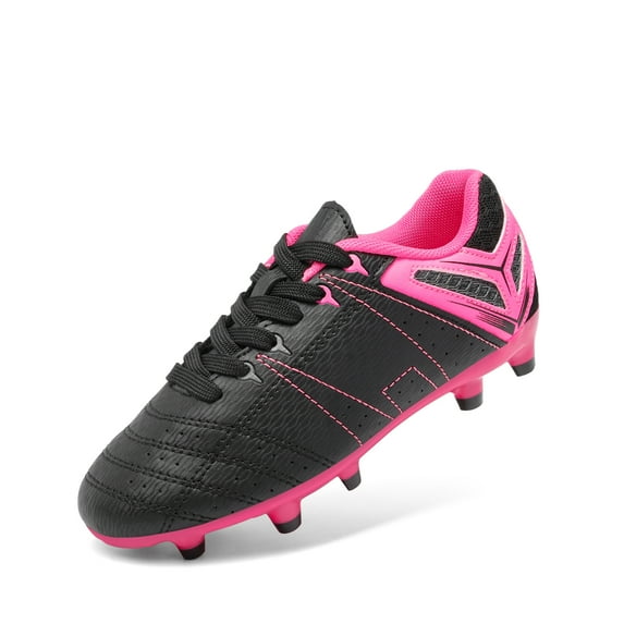 BURUDANI Kids Girls & Boys Soccer Shoes Outdoor Soccer Cleats Trainers Shoes Black/Fuchsia/Light/Grey Size 4