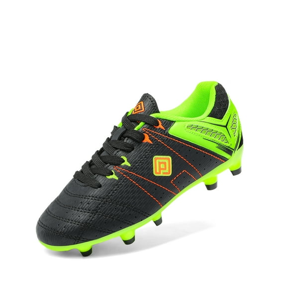 BURUDANI Kids Girls & Boys Soccer Shoes Outdoor Soccer Cleats Trainers Shoes Black/Lemon/Green/Red Size 3