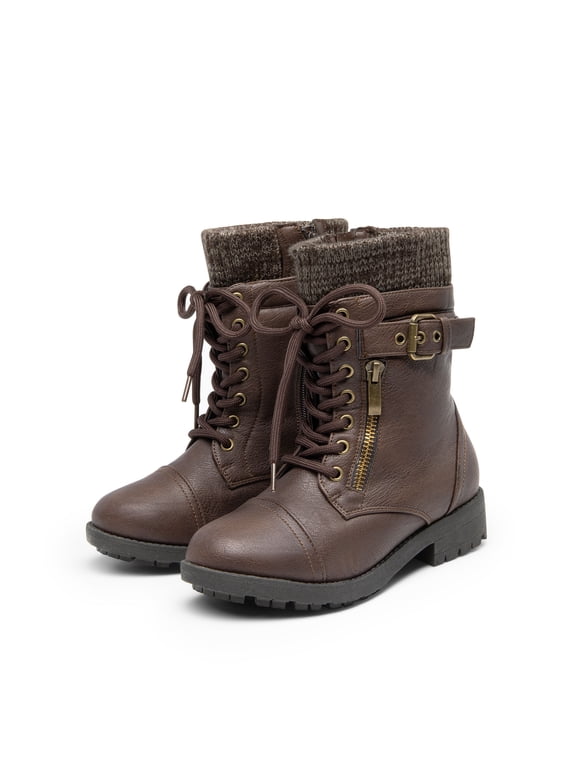 Kids Girls Fashion Winter Warm Snow Boots Mid Calf Outdoor Combat Boots BROWN Size 9