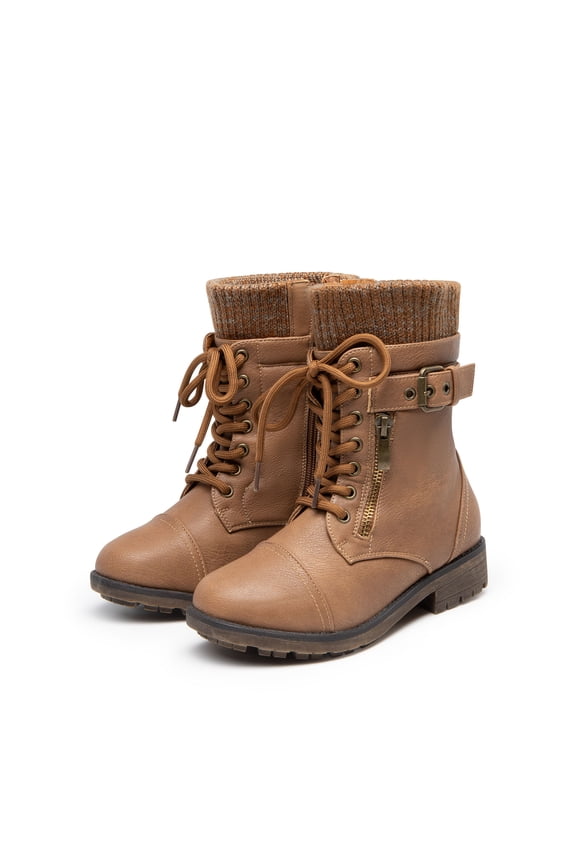 Kids Girls Fashion Winter Warm Snow Boots Mid Calf Outdoor Combat Boots CAMEL Size 8