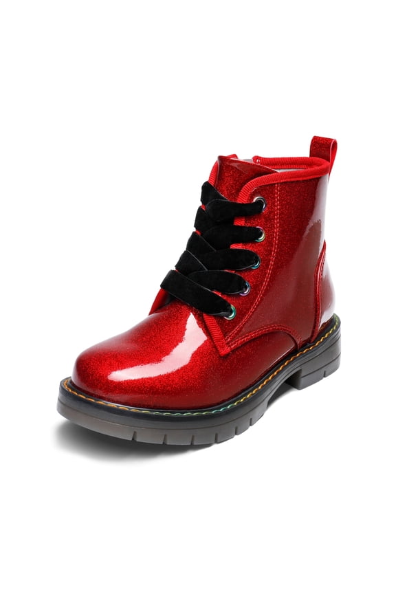 Kids Glitter Ankle Boots Side Zipper Combat Shoes with Lace-Up for Toddler Little Kid & Big Kid