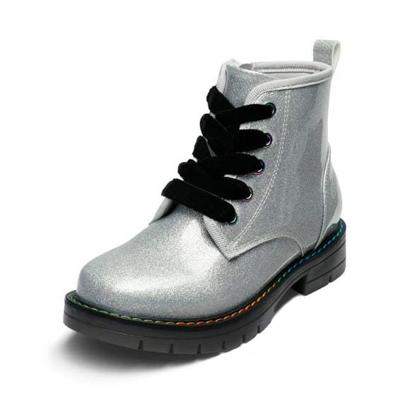 BURUDANI Kids Glitter Ankle Boots Side Zipper Combat Shoes with Lace-Up for Toddler Little Kid & Big Kid