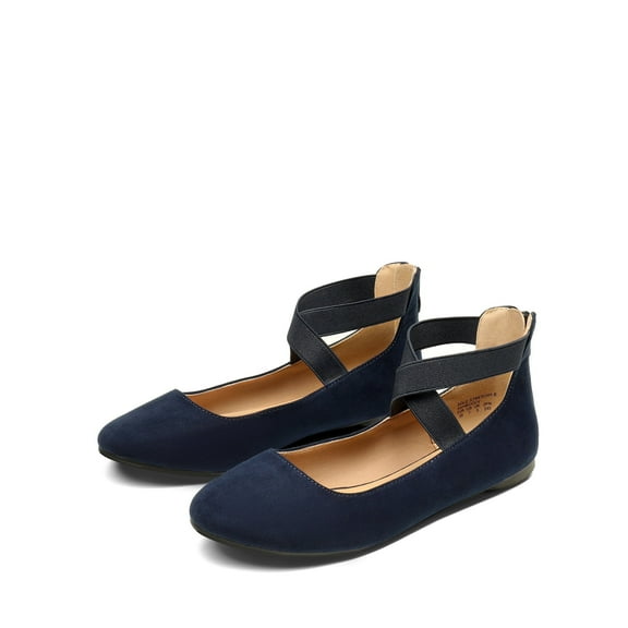BURUDANI Women’s Ballerina Ballet Flat Low Heel Shoes Elastic Ankle Strap Shoes Navy Size 7.5