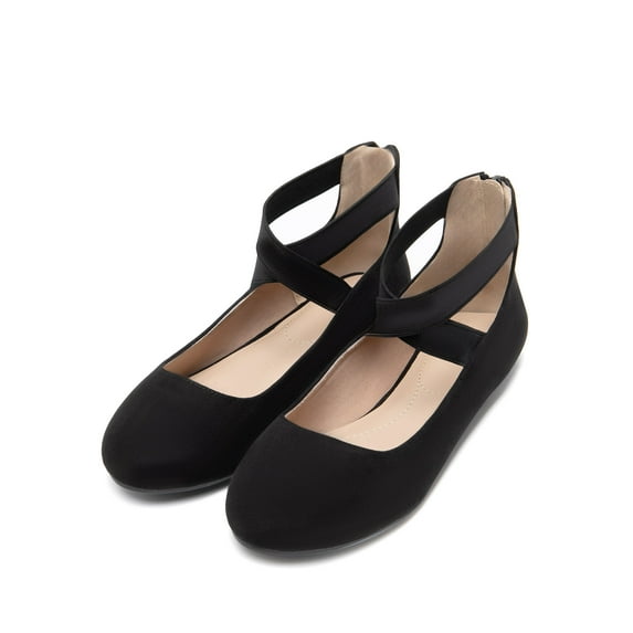 BURUDANI Mary Jane Shoes For Women Ladies Ballet Flats With Elastic Crossed Ankle Strap