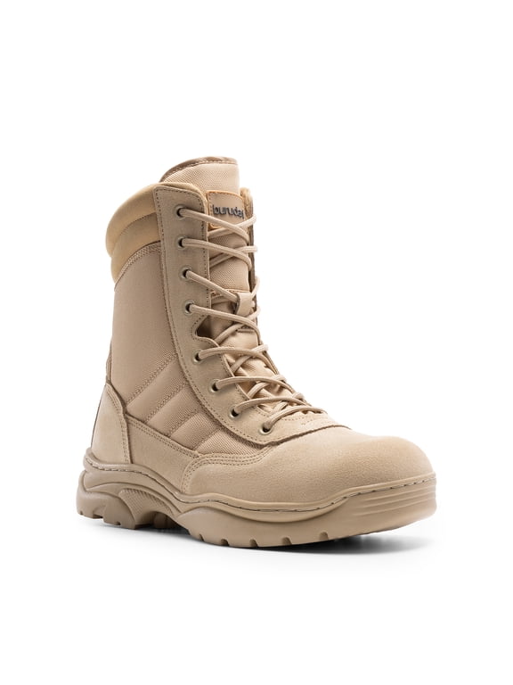 Men's Military Tactical Work Boots Side Zipper Leather Motorcycle Combat Boots