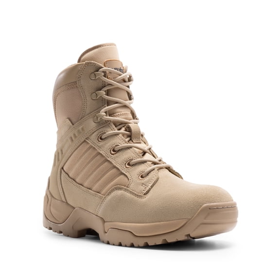 BURUDANI Men's Military Tactical Work Boots Side Zipper Leather Motorcycle Combat Boots