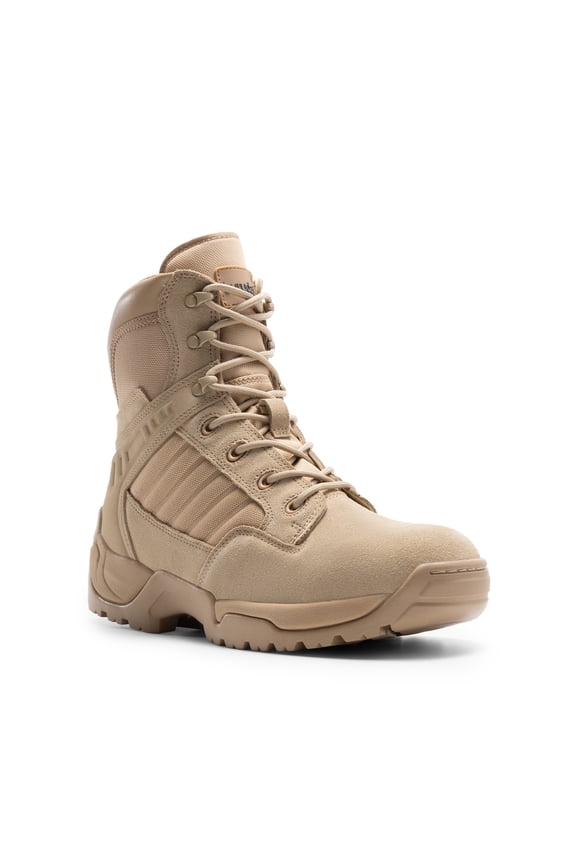 Men's Military Tactical Work Boots Side Zipper Leather Motorcycle Combat Boots