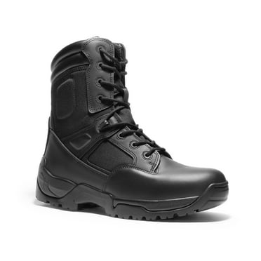 BURUDANI Men's Military Tactical Work Boots Side Zipper Leather Motorcycle Combat Boots