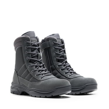 BURUDANI Men's Military Tactical Work Boots Side Zipper Leather Motorcycle Combat Boots