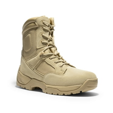 BURUDANI Men's Military Tactical Work Boots Side Zipper Leather Motorcycle Combat Boots