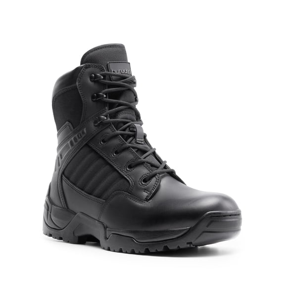 BURUDANI Men's Military Tactical Work Boots Side Zipper Leather Motorcycle Combat Boots