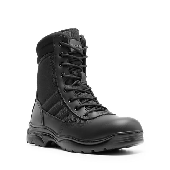 BURUDANI Men's Military Tactical Work Boots Side Zipper Leather Motorcycle Combat Boots