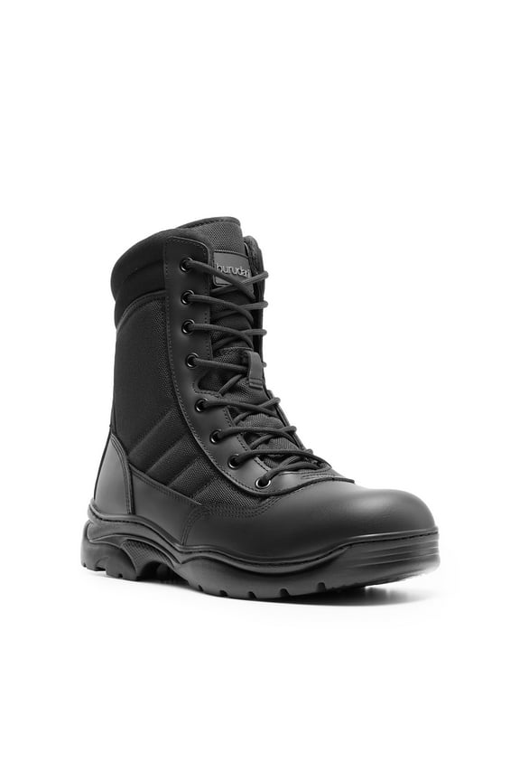 Men's Military Tactical Work Boots Side Zipper Leather Motorcycle Combat Boots