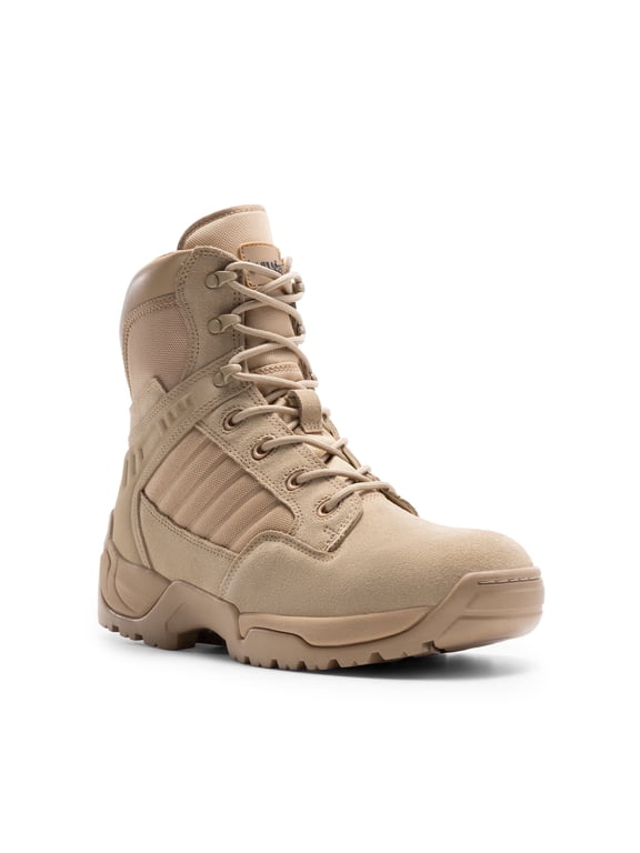 Men's Military Tactical Work Boots Side Zipper Leather Motorcycle Combat Boots